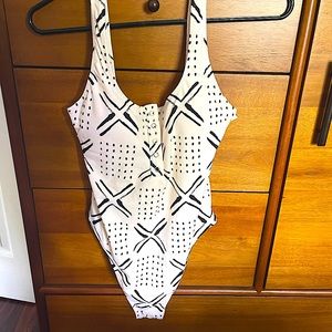 NWT Aerie Henley Mudcloth Print One Piece Swimsuit